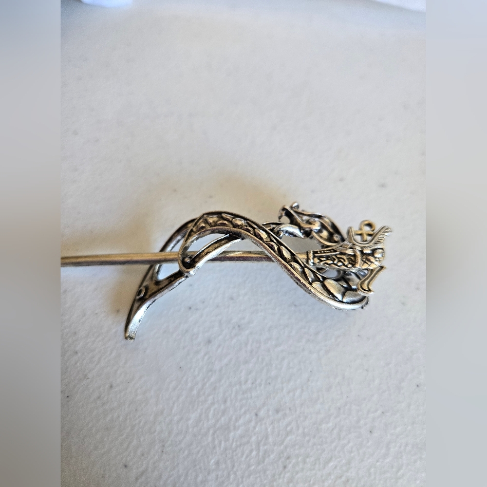 Silver Dragon Hair Stick Clip – Curved Bar with Slide-In Pin